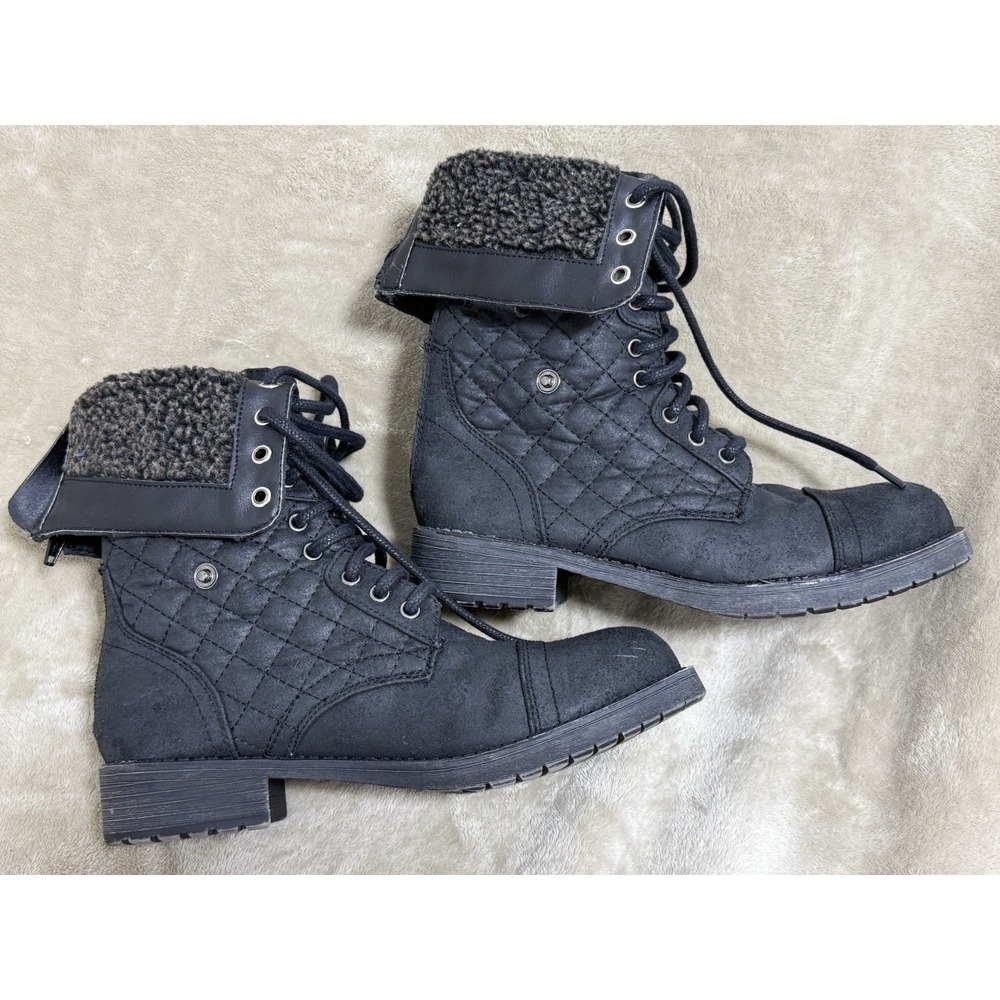 American Eagle Women's Black Boots 6.5 Combat Quilted Mid-Calf - Picture 5 of 10